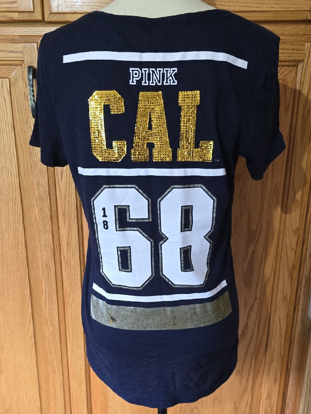PINK Victoria's Secret Navy Tee with Gold Sequin CAL  "Berkeley"